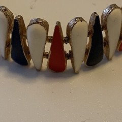 Vintage Signed Italian VIRO 1960s Gold Tone Red White Blue Enamel Bracelet 7.75