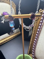 Vintage Purple Jewelry Lot Faux Pearls Bangle Necklace Bracelets Earrings 7 Pc