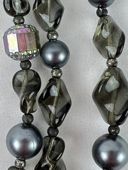 Vintage Crown Trifari 3 Strand Gray Black Iridescent Irregular Beaded Necklace