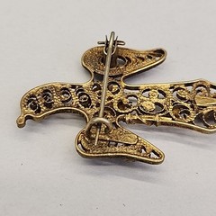 Vintage Eagle Brooch Gold Filled Filigree Tassel C Clasp Artisan Antique 3.5″