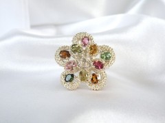 Vintage Sterling Silver 925 3D Pinwheel Irradiated Tourmaline Unique Ring Size 7