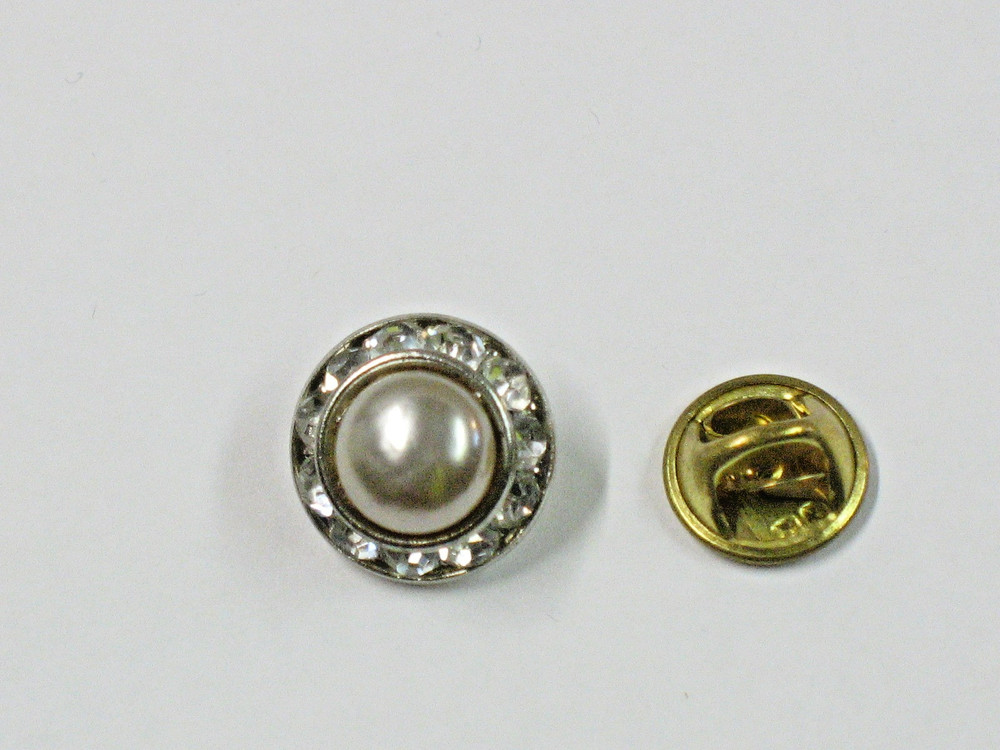 Diamond Rhinestone and Faux Pearl Lapel Brooch Pin