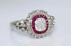 3.00 Ct Art Deco Style Lab Created Diamond & Ruby Halo Wedding 925 Silver Ring
