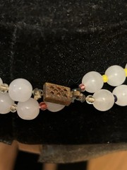 VTG Art Deco Opaline And Cobalt Blue Glass Bead Necklace 56 In