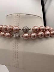 M & N 925 Sterling Silver Lavender Pearl Necklace Set 19” + 24″ Knotted Strand