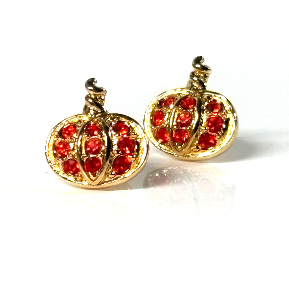 Vintage Avon Gold Tone Pumpkin Earrings Orange Rhinestone Fall Autumn – 1997