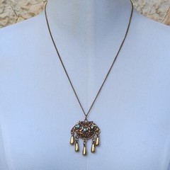 Vintage Necklace Gold Tone Aurora Borealis Chandelier Bohemian Oriental Ethnic