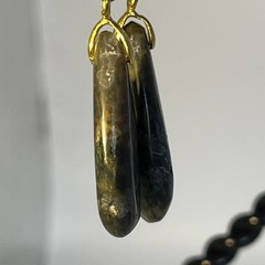 Brachiated Agate Green/Orange Earrings Gold-Plated French Wire Natural Gemstone