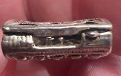 VTG Mini Purse Pendant Silver-Tone HandBag Charm Black Enamel HEART FILIGREE