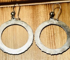 Vintage Marked Mexico Sterling Hoop Dangle Earrings Studded With Turquoise 8.8 G