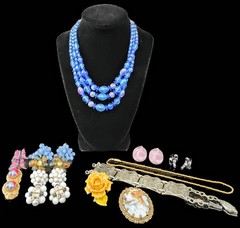 Made In West Germany Jewelry Lot Incl 8 Clip Earrings, 2 Necks, 2 Brooch 1 Brace