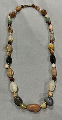 Vintage Semi Precious Stone Necklace Natural Polished Agate Jasper Barrel Clasp