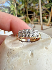 Ladies ESTATE 10k Yellow Gold NATURAL Diamond Double Row Ring band