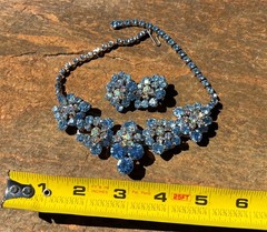 JULIANA DELIZZA ELSTER LINK NECKLACE CLIP EARRINGS SET BLUE RHINESTONES VINTAGE