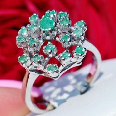 14k white gold sz 6.5 ring 1.00ct natural, treated emerald 1890s Italian 4.7gr