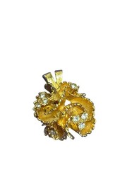 Vintage Goldtone Ruffle Flower Pendant Clear Rhinestones 7/8 inch