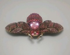 Large Pink Honey Bee Brooch Bling Statement Contemporary 4″ Flying Wing Span