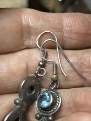 56. Vintage SJ Sterling 925 Double Blue Topaz Dangle Hook Earrings 8.6g, 45mm