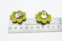 Vintage Clip On Earrings Silver Tone Rhinestone Green Flower
