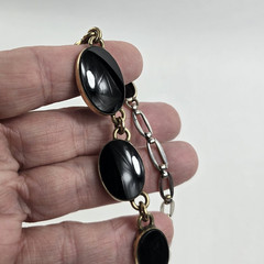 Vintage Symmetalic Sterling Silver 14k 1/20 GF Onyx Necklace Choker 15.5″