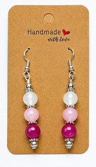 Handmade Glass Bead Drop Earrings Set of 3 Pink Blue Purple Hypoallergenic NEW