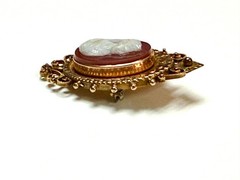 Vintage 10k Yellow Gold Carved Shell Cameo Lady Pin Brooch