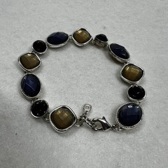 Vintage Scarab Bracelet Faceted Multi Colored Purple and Gold 7.5” Marked