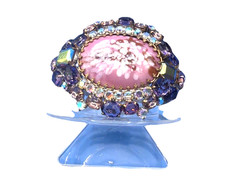 Vintage Husár D Czech Glass Rhinestone Bracelet – Pink Cabochon Statement Signed