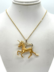 VTG Textured Gold-tone Unicorn Pendant necklace 24″ Fantasy Mythical