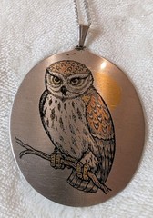 Vintage Reed & Barton Damascene Owl Pendant Silver Tone Inlaid Metal Jewelry 2.5