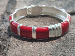 2 Vintage Hinged Bangle Bracelets with Red Enamel 1 Gold Tone 1 Silver Tone 80’s