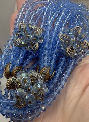 Vintage Faceted Crystal Light Blue 6 Strand Beaded Necklace & Earrings STUNNING