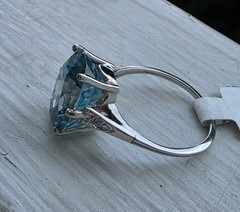 Art Deco 18k White Gold Blue Zircon & Diamond Ring