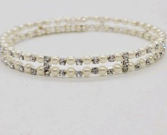 Faux Pearl Choker Necklace Silver tone wrap Bead Accent Statement Couture 15 in