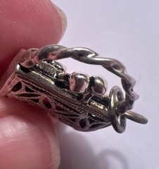 VTG Mini Purse Pendant Silver-Tone HandBag Charm Black Enamel HEART FILIGREE