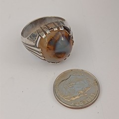 Sterling Silver Ring Men’s Vintage Natural Brown Stone Signet Pinky Retro Bold