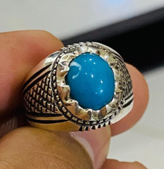 Men Turquoise Ring, Natural Feroza Stone, Handmade Ring, Muharam Al Haram Gift