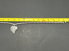 Sterling Silver Ball Bead Chain Necklace W Heart Pendant , Taxco 8mm 20” 32g