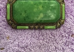 Art Deco Peking Glass Brooch Brass Filigree Enamel Pin Trombone Clasp 1920’s
