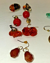 Nice Group Of Vintage Plastic Jewelry Carved Marbled Bakelite Earrings & Others