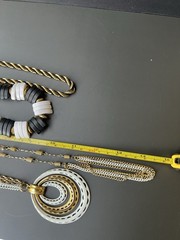Vintage Black, White, & Gold Jewelry Lot Incl Avon, Sarah Coventry, Monet