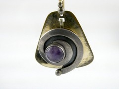 Vintage Artisan Made Mixed Metals Sterling Silver Amethyst Hook Earrings 13.9g