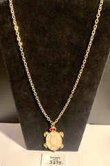 Enamel Turtle Necklace Gold Tone White & Red Vintage