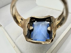Antique Old VTG 10k Gold Filled Signed Ring SZ11 Blue Glass Damage 9.3gram READ