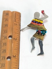 Vintage Liz Tech Handmade African Tribal Dancer Beaded Metalwork Brooch Pin