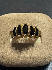 Lady Remington Gold Tone Five Black Marquis Cut Rinestones Ring Sz 9