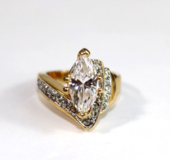 Vintage Asymmetrical Bypass Cocktail Ring Marquise Cut Faux Diamond 18K GP Size