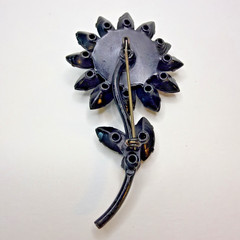 VTG MidCentury Black Rhinestone Flower Brooch Pin Open Back Japanned Daisy AS-IS