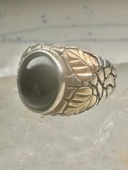 Black Hills Gold ring onyx leaves band size 11 sterling silver women men