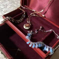 5 Vintage Multicolor Jewelry Lot Mixed Materials Necklaces Pendant with Red Box